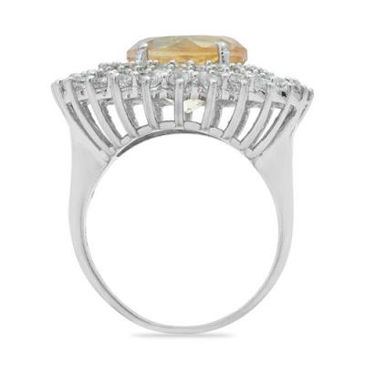 BUY NATURAL CITRINE GEMSTONE HALO RING IN STERLING SILVER
